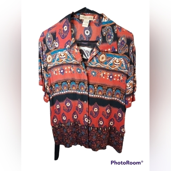 Notations large printed top beaded on front boho - Picture 1 of 12